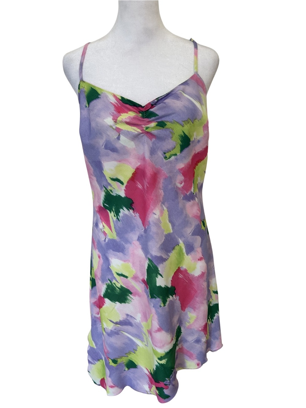 Floral Watercolor Slip Mini Dress in Lavender, Pink & Green